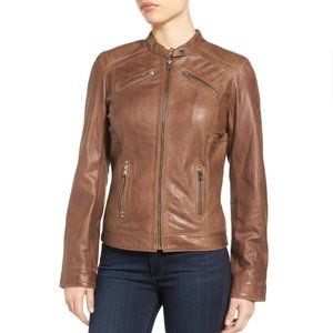 LAMARQUE Ultrasoft Lambskin Camel Leather Jacket